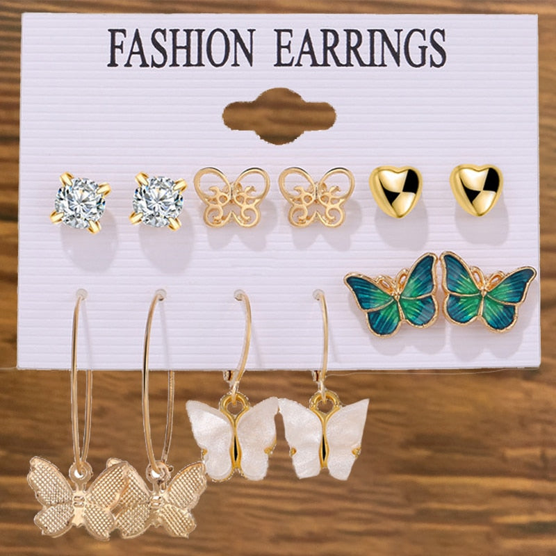 17KM Vintage Geometric Gold Plated Metal Earrings Set