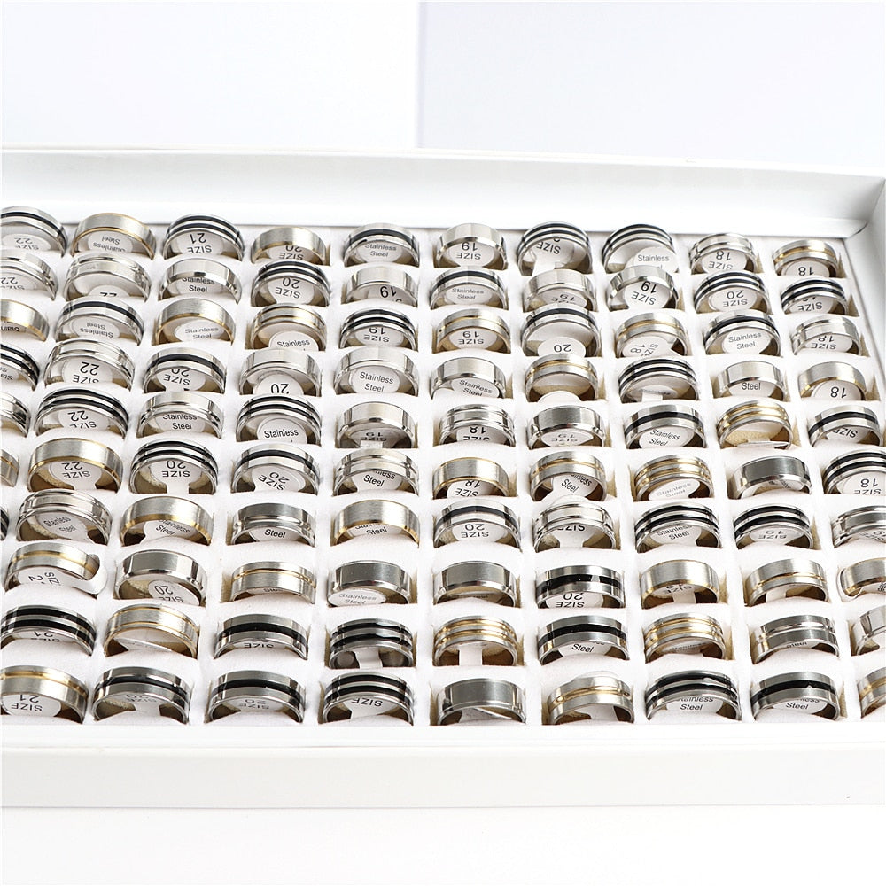 Wholesale 30/50/100/200Pcs/lot Simple Fashion Stripe Stainless Steel Rings