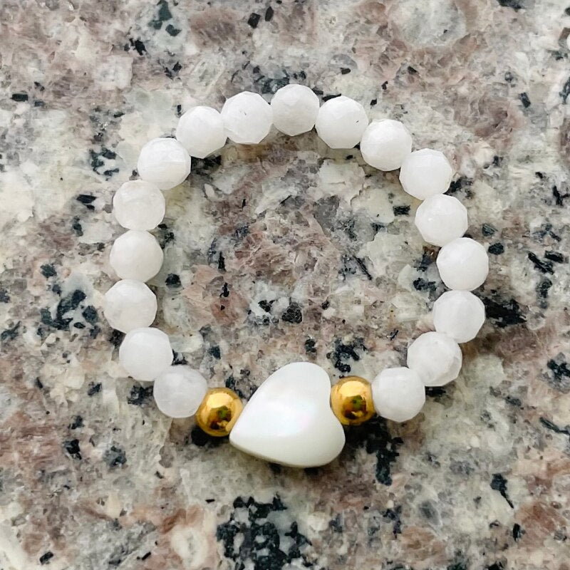 Fashion Natural Stone Moonstone Obsidian Stainless Steel Ring