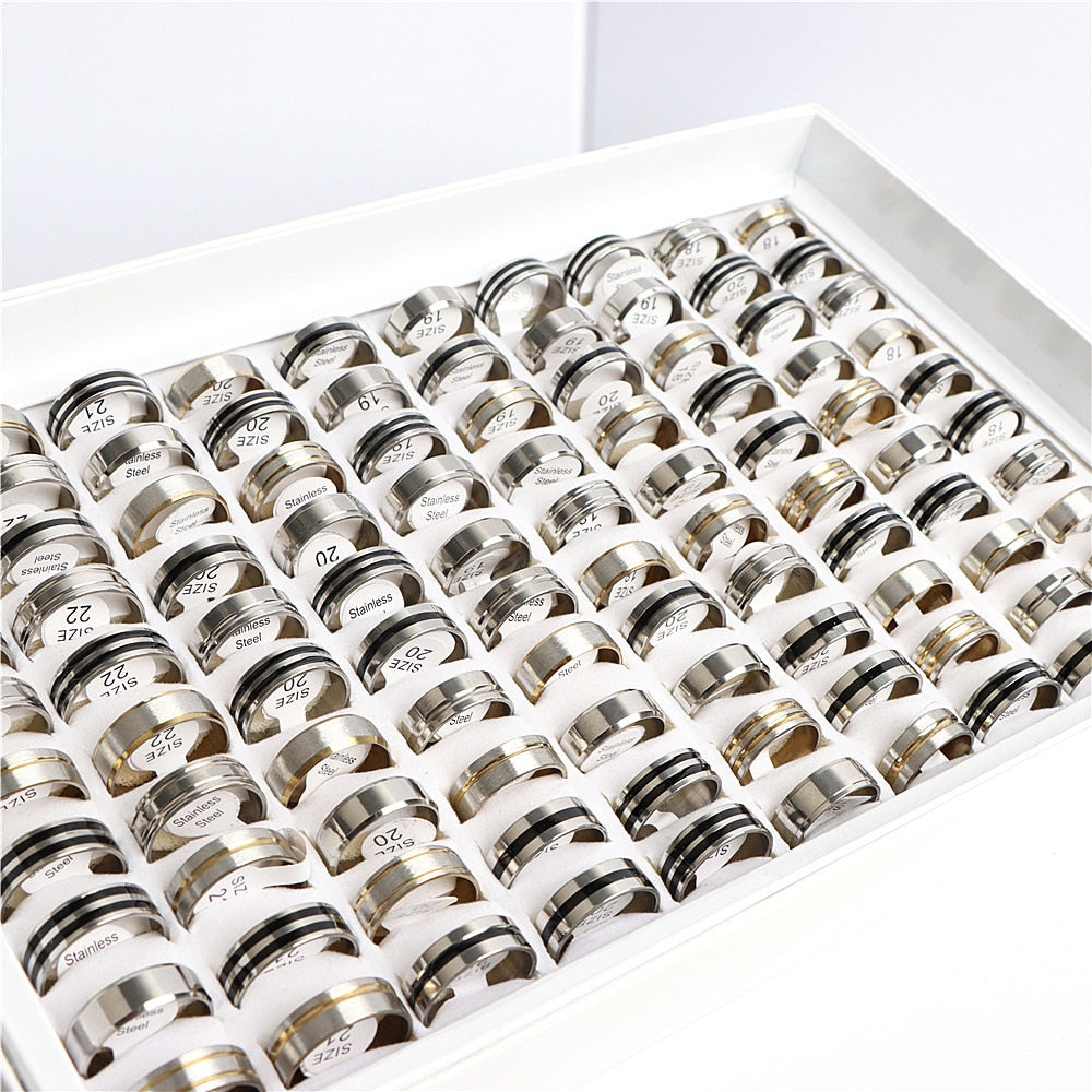 Wholesale 30/50/100/200Pcs/lot Simple Fashion Stripe Stainless Steel Rings