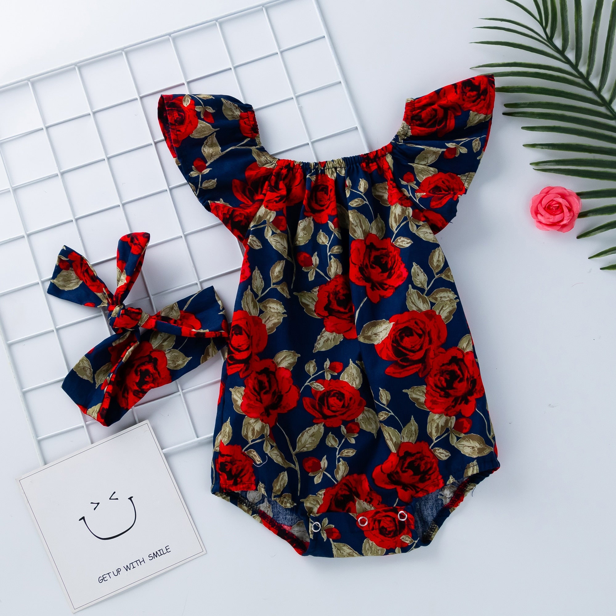 2022 Babany bebe Newborn Baby Floral Print Flutter Romper Girl