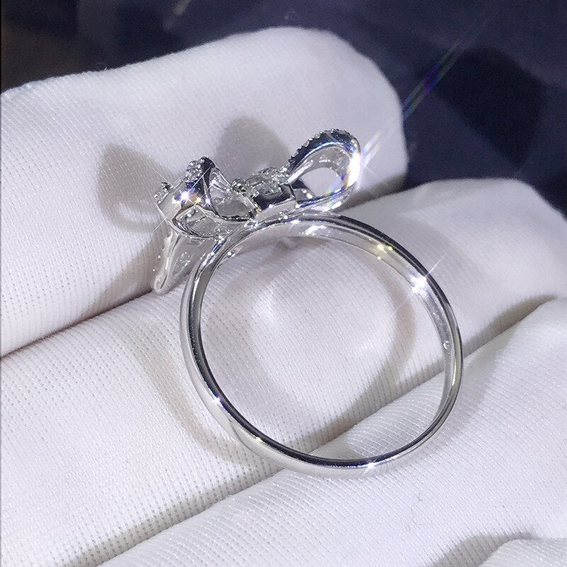 Silver Color Bowknot Bow Knot Bling Zircon Stone Ring