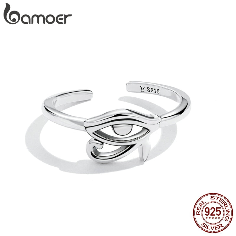BAMOER 925 Sterling Silver Eye of Horus Egypt Protection Open Ring