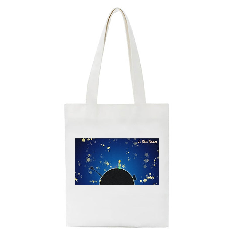 Cartoon Little Prince Women Canvas Eco Foldable Reusable Shopper Bag