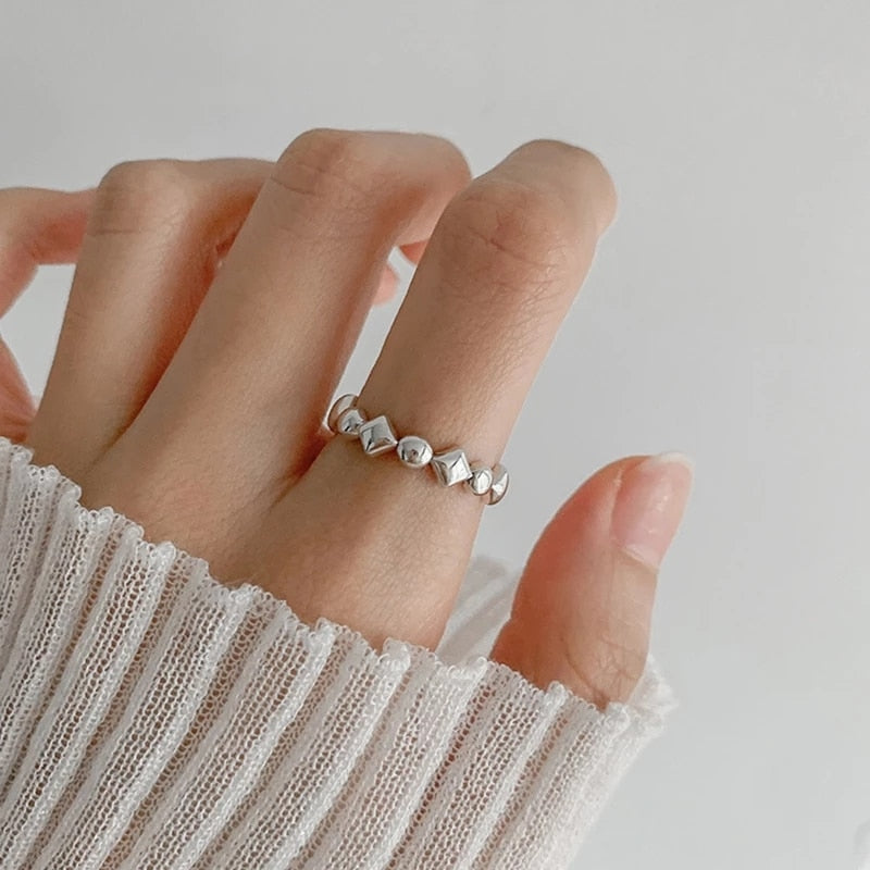 VENTFILLE 925 Sterling Silver Wave Light-shaped Solid Double-layer Ring