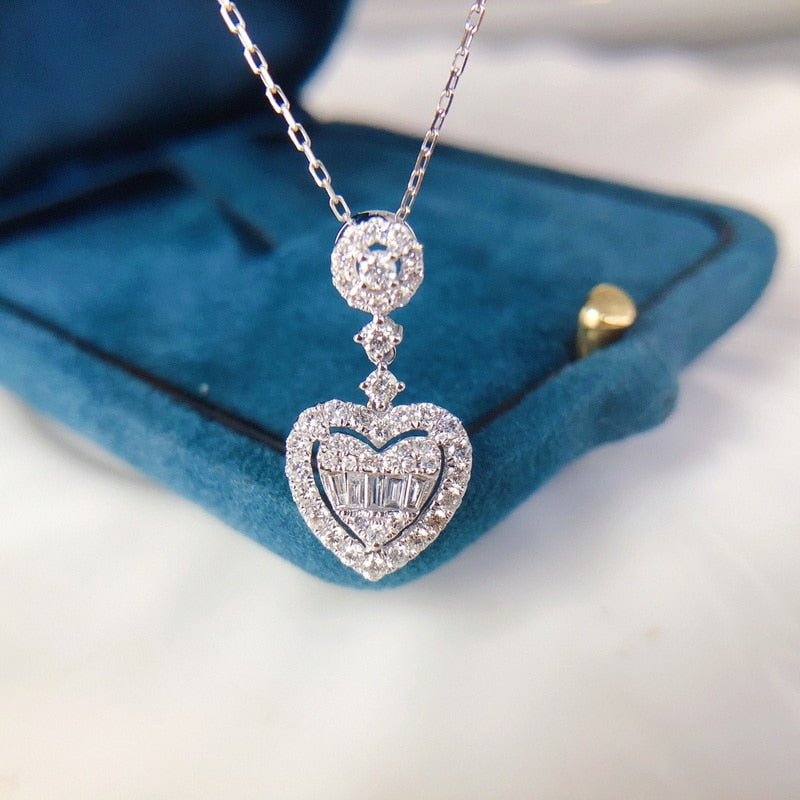 Shiny Bling Zircon Double Layer Heart Clavicle Chain  Necklace