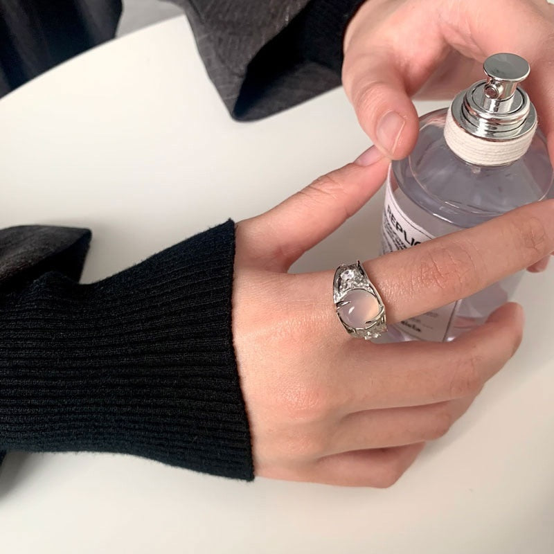 VENTFILLE 925 Sterling Silver Wave Light-shaped Solid Double-layer Ring