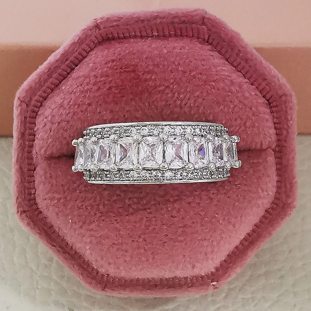 Luxury Rose Gold Silver Color Big Wheel Band Eternity Ring