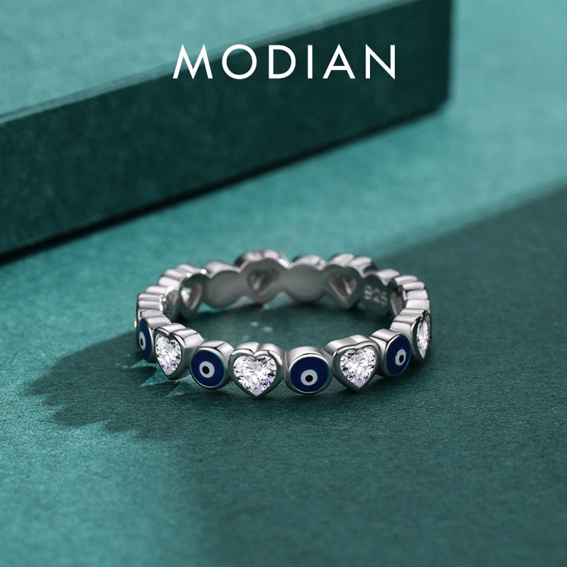 MODIAN 925 Sterling Silver Enamel Blue Eyes Ring