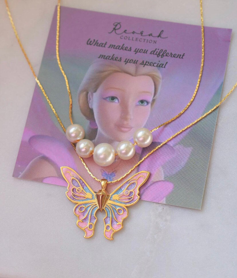 Thai Pop Butterfly Pearl Double Choker Chain Necklace