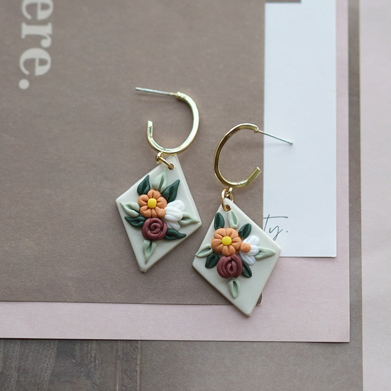 Handmade Molded Irregular Floral Multi Colors Earring