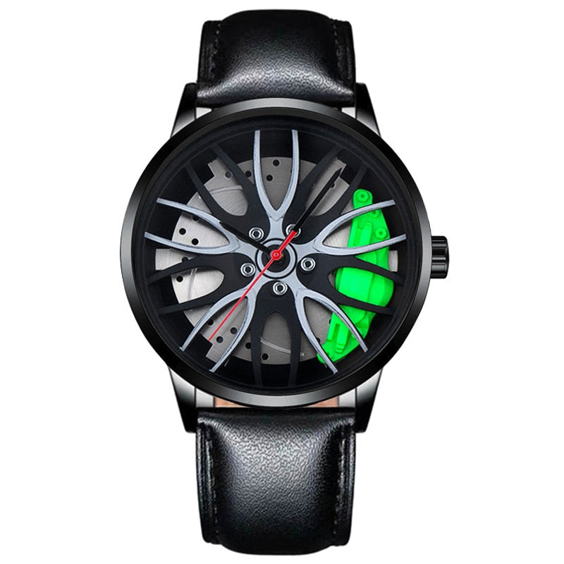 Fashion Car Wheel Rim Hub Leather Belt Watch For Men