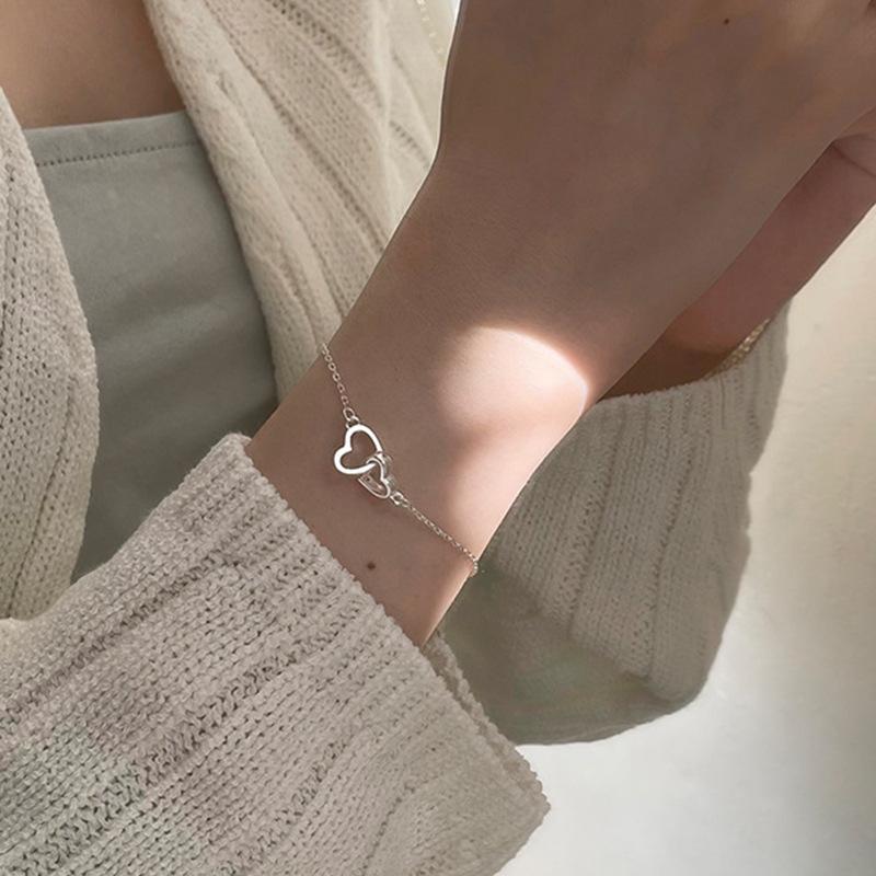 New Silver Color Double Heart Bracelet