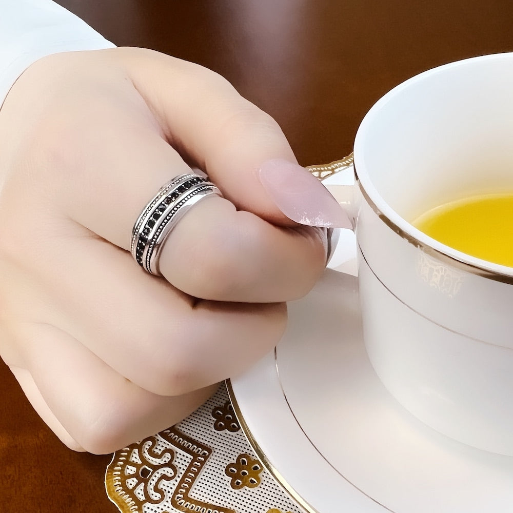 Black CZ Lane Europe Style Vintage Ring,