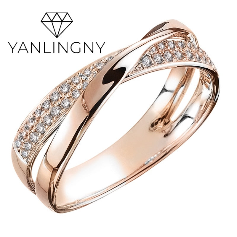 Fashion Spiral Silver Plated Gold Color Ring X Shape Cross CZ Finger Ring