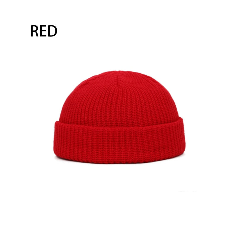 Women Men Solid Color Warm Knitted Brimless Hat