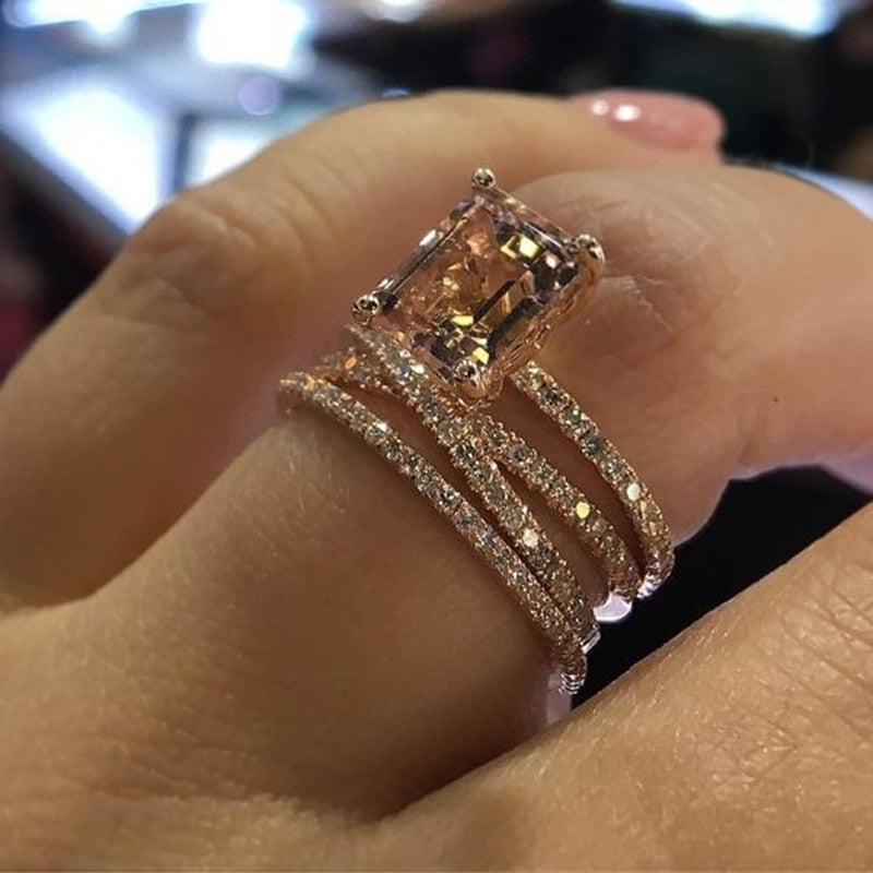 Fashion Multilayer Morganite  crystal stone Ring