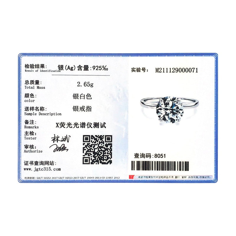 Modian 100% Real 925 Sterling Silver Classic Clear 3CT CZ Finger Ring