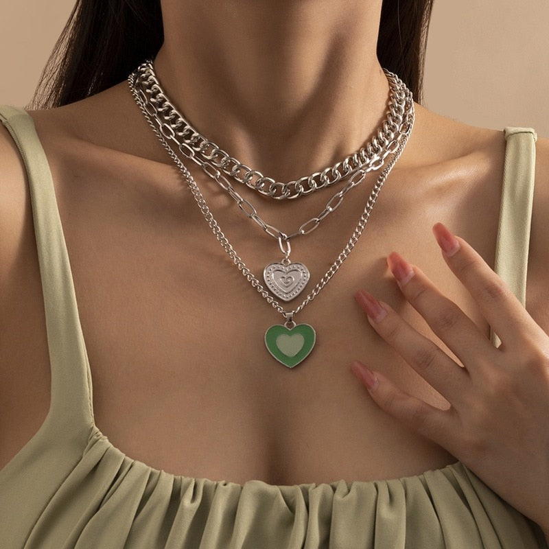 Bohemian Colorful Beads Shell Heart Layered  Necklace For Women