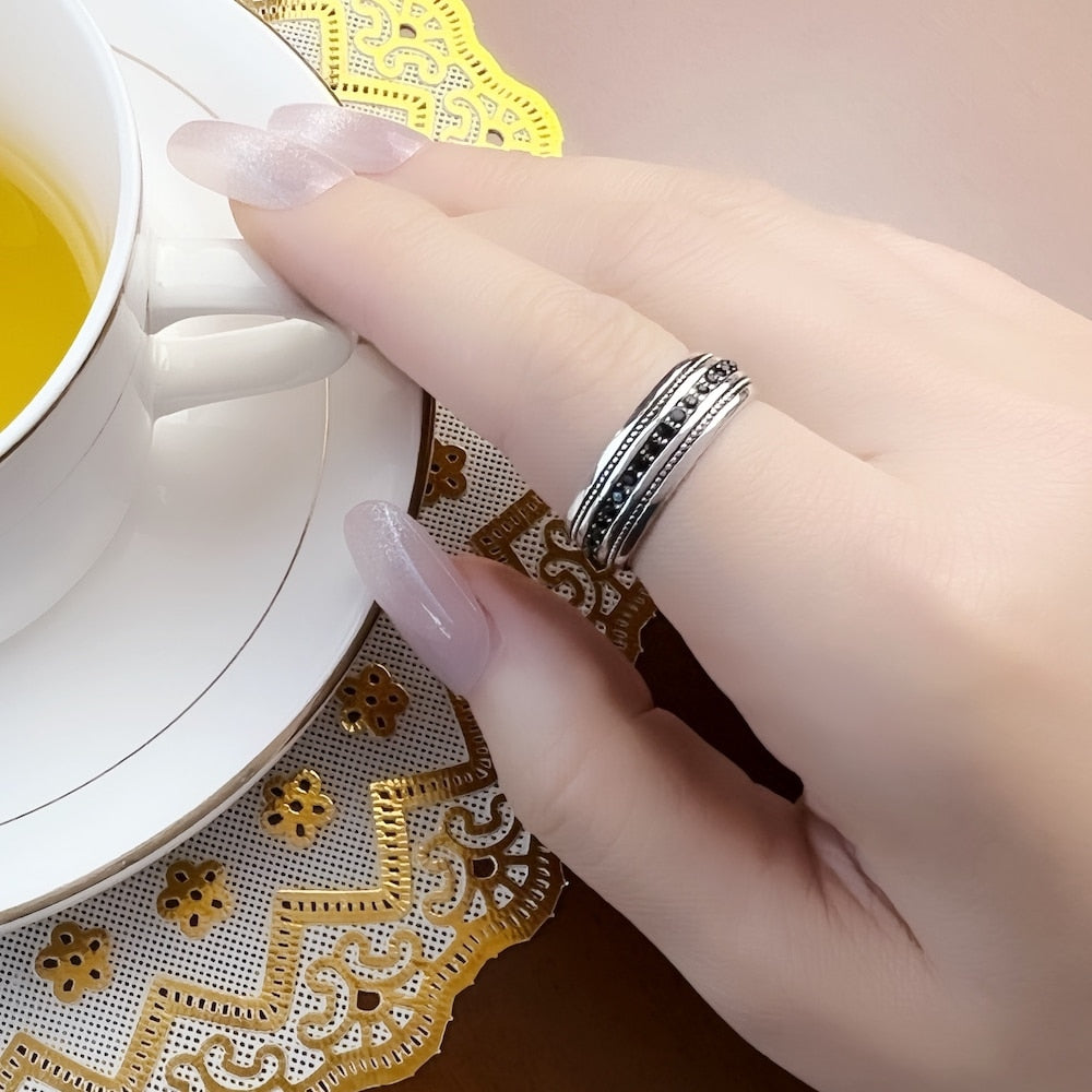 Black CZ Lane Europe Style Vintage Ring,