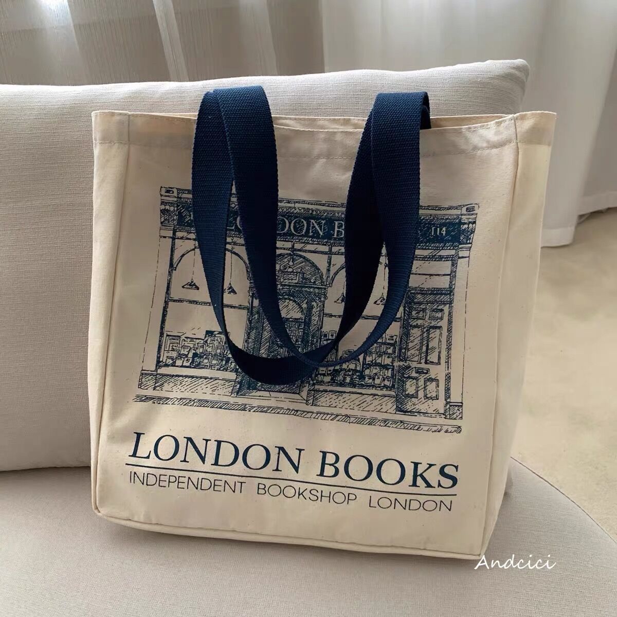 Women Canvas London Books Print Reusable Large Capacity Cotton Bag