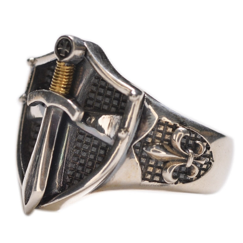Excalibur Men's Medieval Templar Retro Shield Shape Resizable Ring