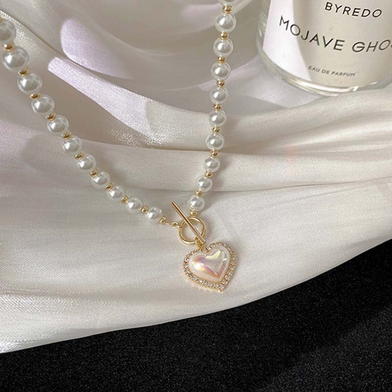Luxury Designer Pearl Heart Necklace Beaded Choker Necklace Penadnt