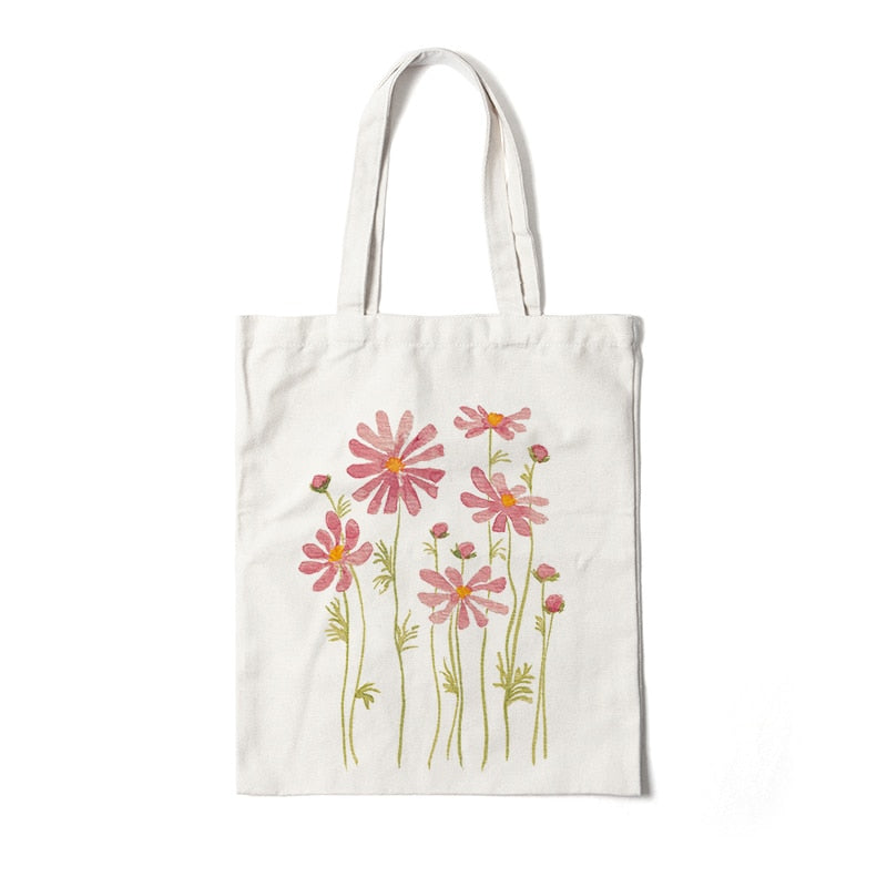 Floral Canvas Reusable Tote Bag