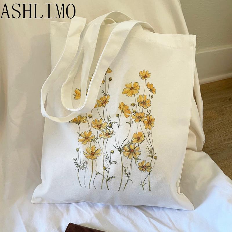 Floral Canvas Reusable Tote Bag
