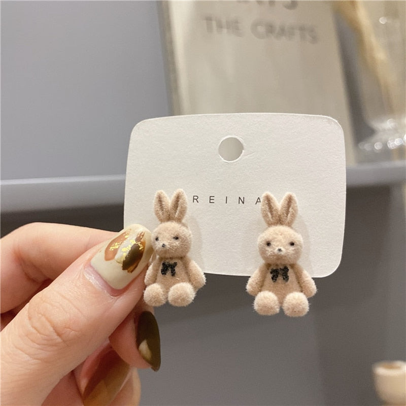 Cute Flocking Rabbit Ear Studs