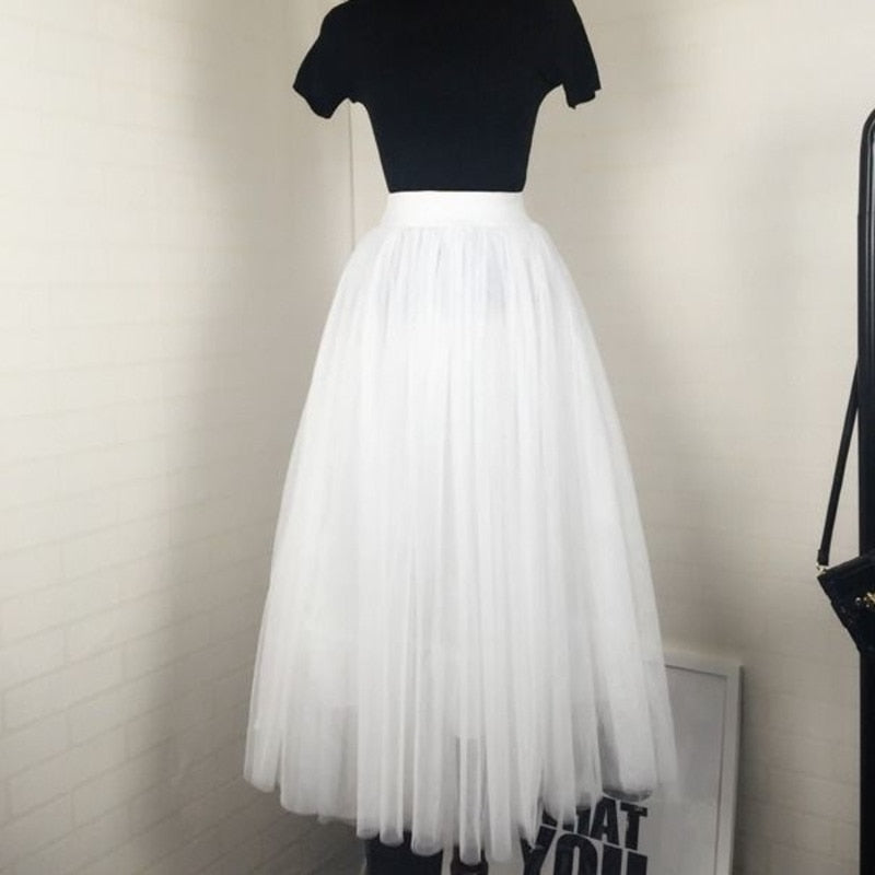 3 layers High Waist Pleated Long Skirt
