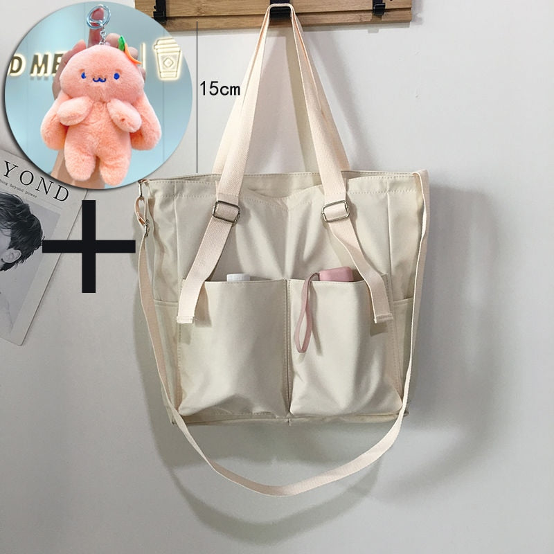Simple Zipper Nylon Waterproof Large Capacity Tote Bag