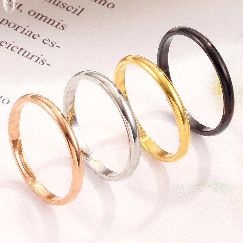 2mm Thin Rose Gold Anti-Allergy Smooth Simple Titanium Steel Rings