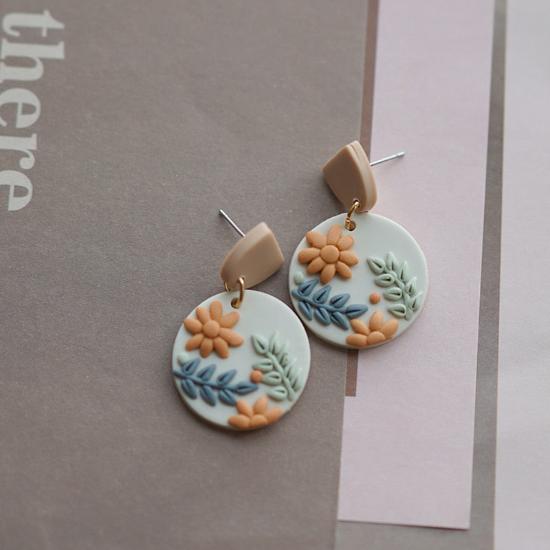 Handmade Molded Irregular Floral Multi Colors Earring