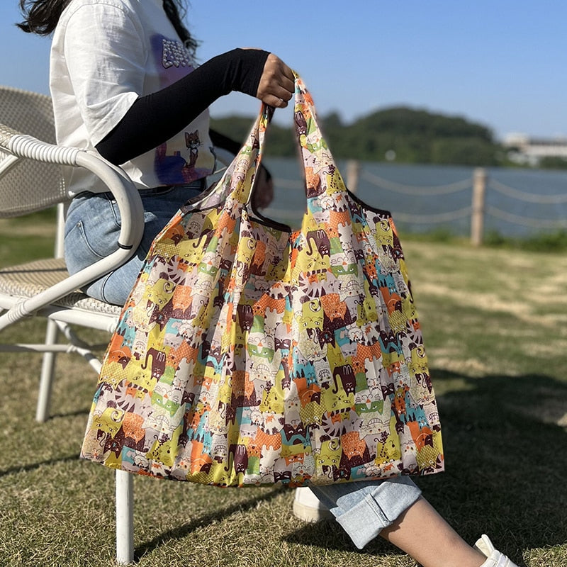 Reusable Large Cartoon Folding Washable Shopping Bag