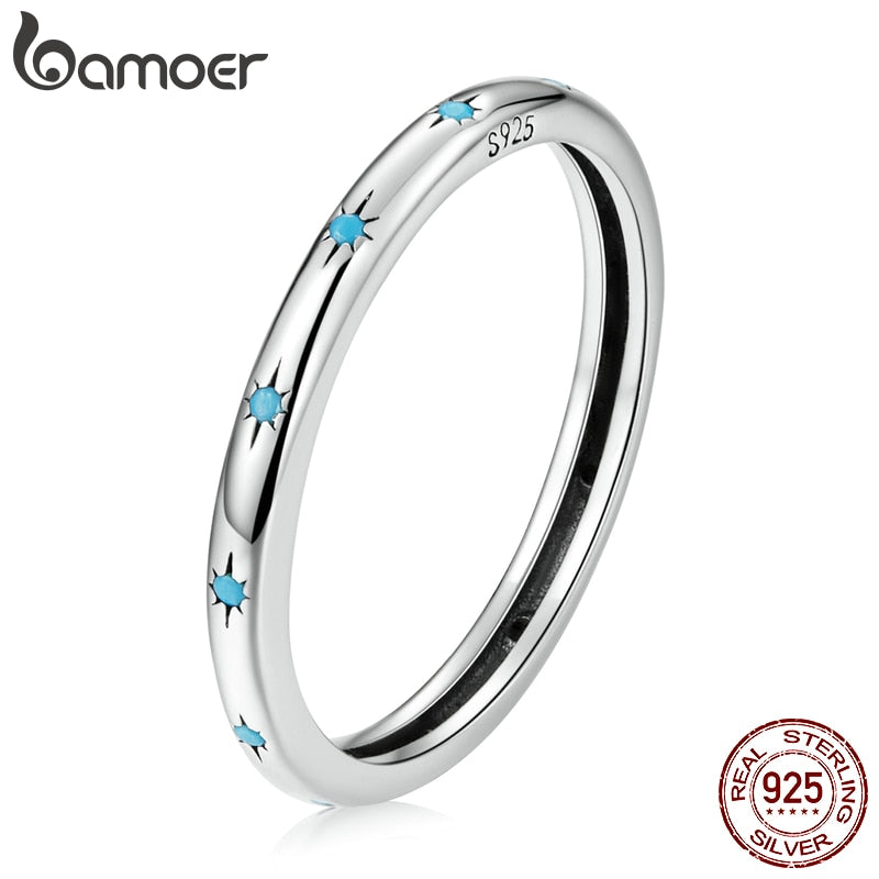 BAMOER 925 Sterling Silver Star Turquoise Ring