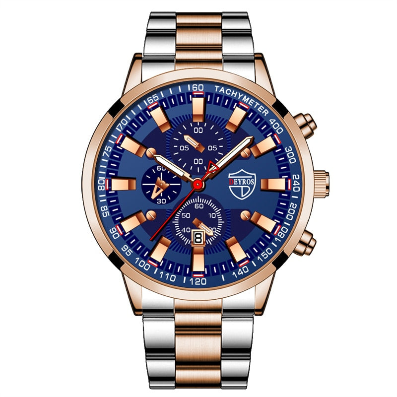 Fashion Mens Business Stainless Steel Quartz Wrist Watch