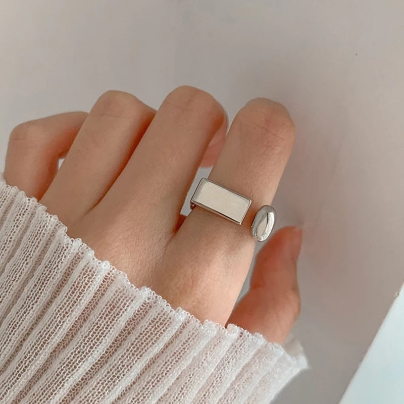 VENTFILLE 925 Sterling Silver Wave Light-shaped Solid Double-layer Ring