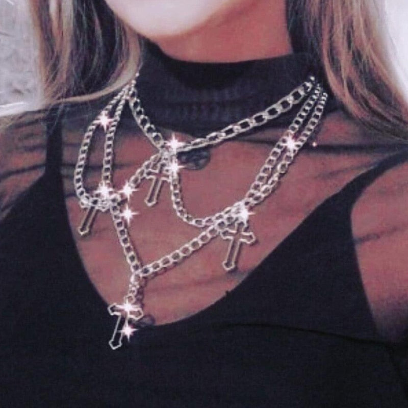 Wgoud Fashion Gothic Cross Pendant Choker Necklace
