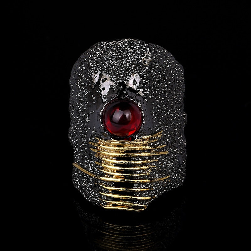 New Exquisite Leaf Flower Color Zircon Ladies Women&#39;s Ring Jewelry Black Gold Two-color Red Zircon Ring Ladies Ring