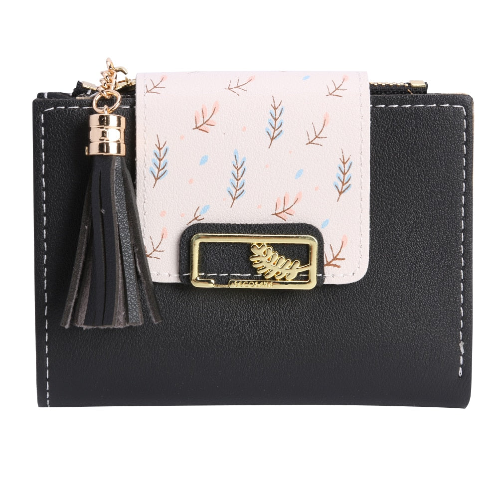 Pu Leather Tassel Short Wallet for Woman