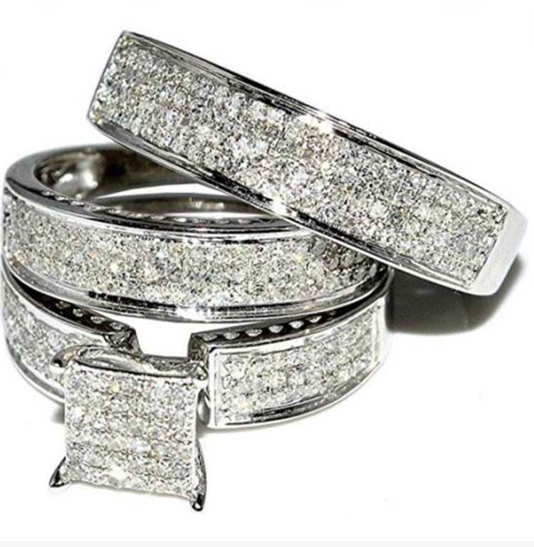 3 pcs/set Fashion Colorful Zircon Inlaid Hollow Metal Ring