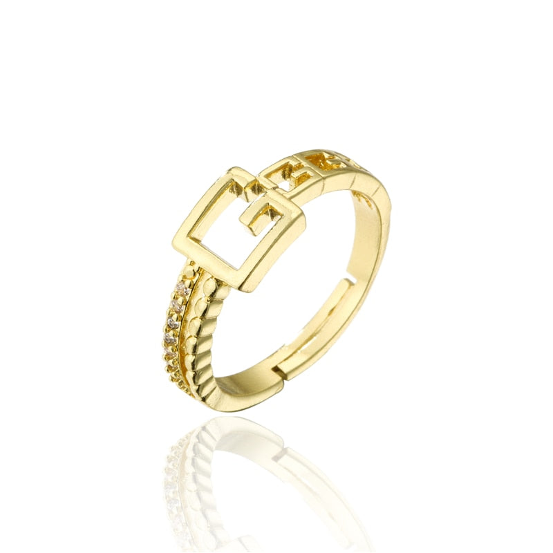Trendy Gold Color Copper Geometric AAA Cubic Zirconia Ring