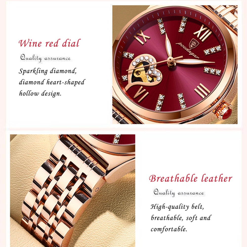 POEDAGAR Rose Gold Stainless Stain Steel Women Watch