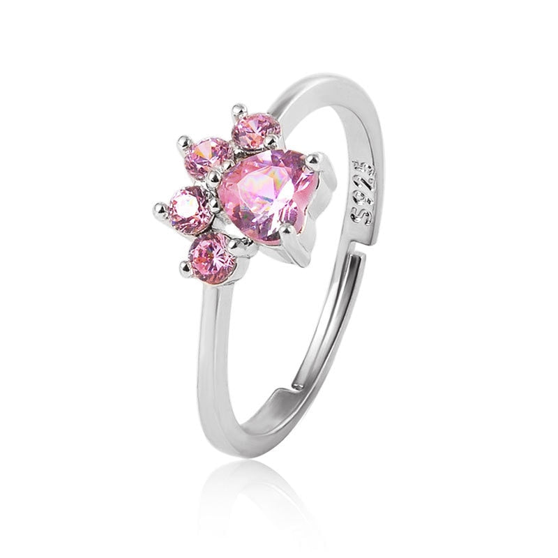 Pink Zircon Set Cute Cartoon Open Stainless Steel Ring - Jeglowstore