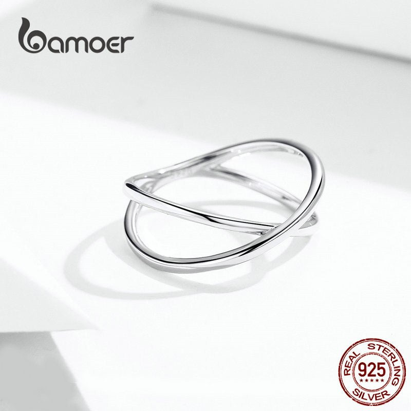 Bamoer 925 Sterling Silver Fashion CROSS Double Layer Ring