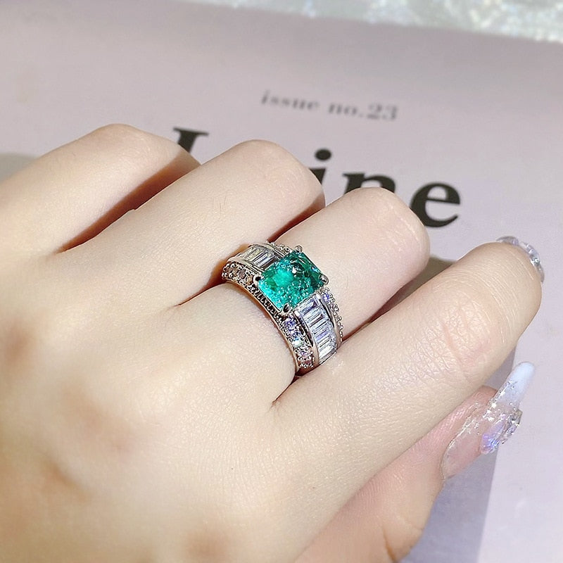 925 Silver High Carbon Seiko Quality Princess Square Paraiba Ring