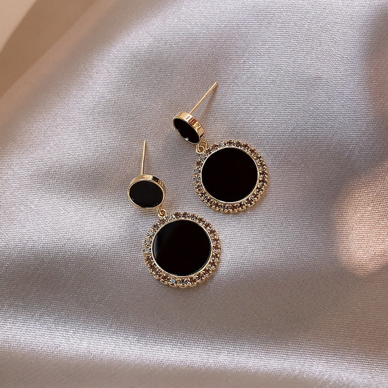Vintage Fashion Black Crystal Round Pendant Earrings - Jeglowstore