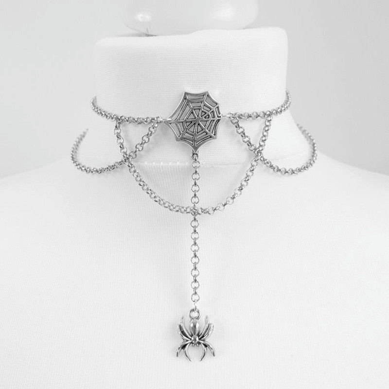 Goth Dainty Chain Crescent Moon and Stars Choker Witch Necklace