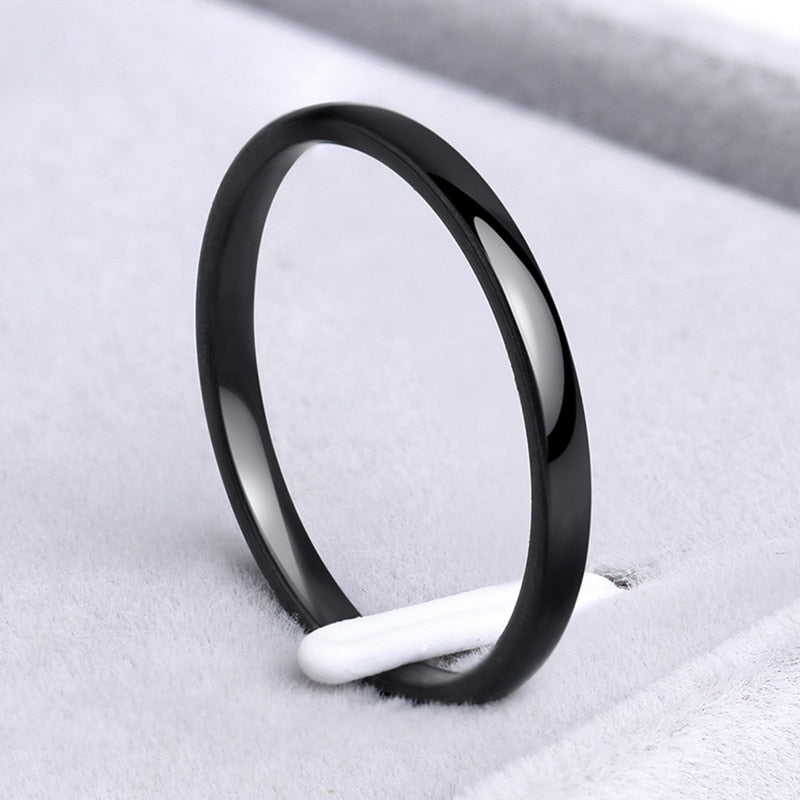 2mm Thin Rose Gold Anti-Allergy Smooth Simple Titanium Steel Rings